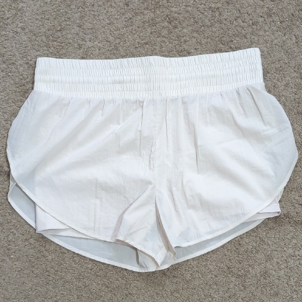 Women's White Elastic Waist Shorts